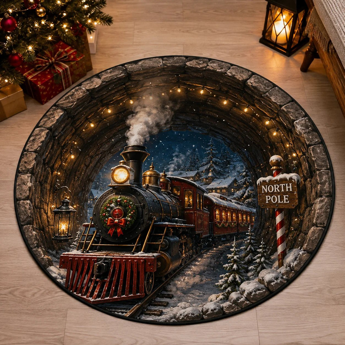 🎄 3D Illusion Christmas Rug – Magical Christmas Portal Floor Decoration