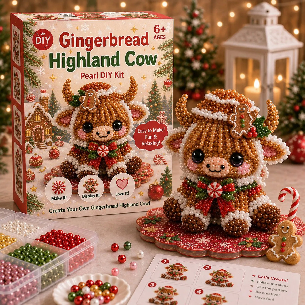 ⏳ Last Day 49% OFF – 🎄Beginner-Friendly Christmas Highland Cow 3D Pearl Bead DIY Kit | Complete Kit with All Tools & Step-by-Step Guide Included 💕