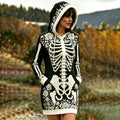 Women's Vintage Halloween Skeleton Bones With White Rose Art Hoodie Dress