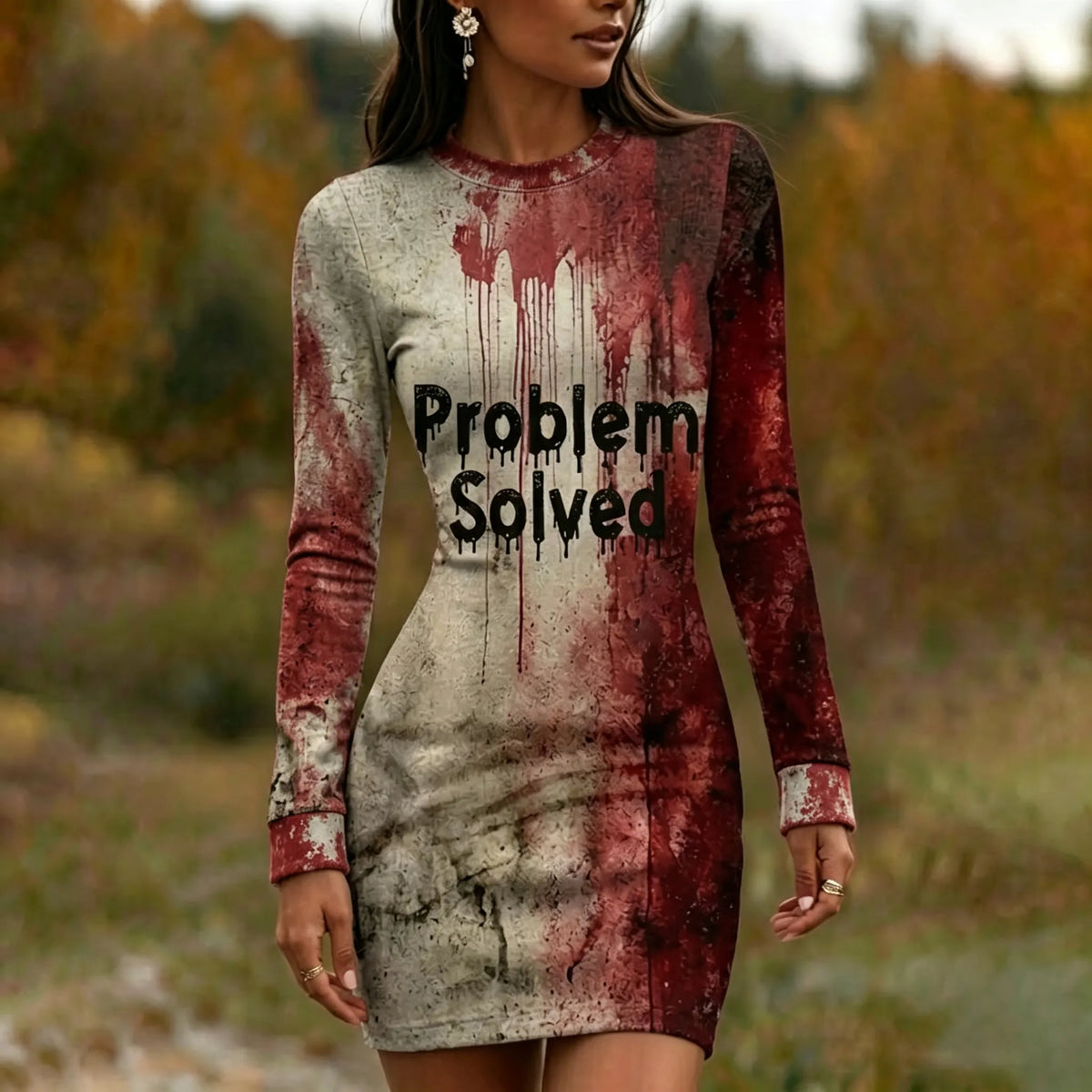 Women's Bloody Problem Solved Halloween Art Print Bodycon Mini Dress
