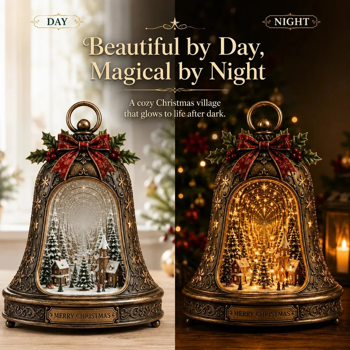 🎄 Christmas Village Infinity Bell 🎄– Lighted 3D Holiday Decor