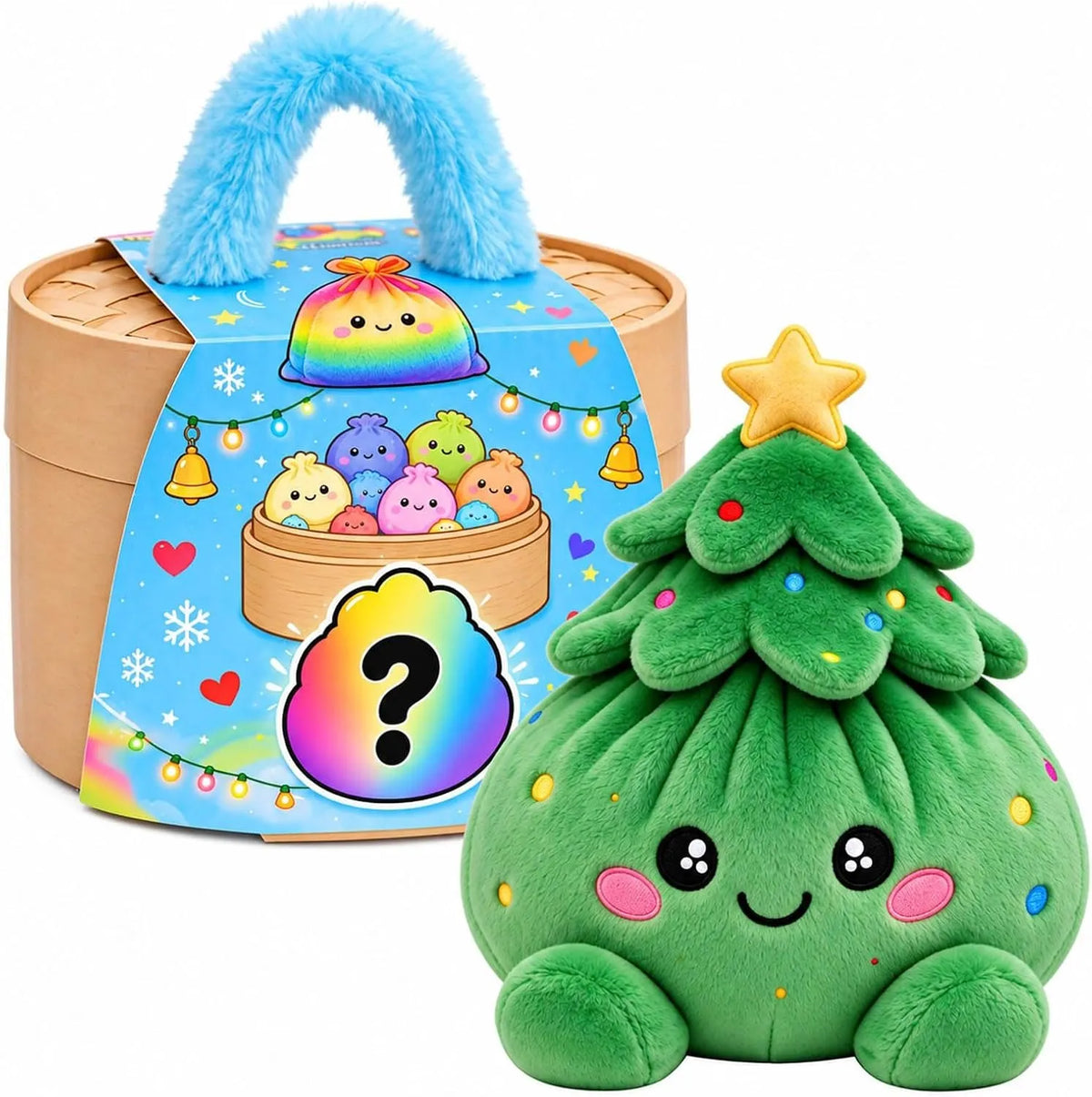 Cute Rainbow Dumpling Squishy – Soft Plush Stress Relief Squeeze Toy with Steamer