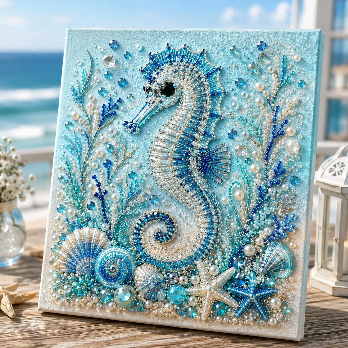 💥 Last Day 49% OFF - 🌊💙 Ocean Theme Pearl Art DIY Kit – Relaxing DIY Craft to Create Stunning Coastal Artwork