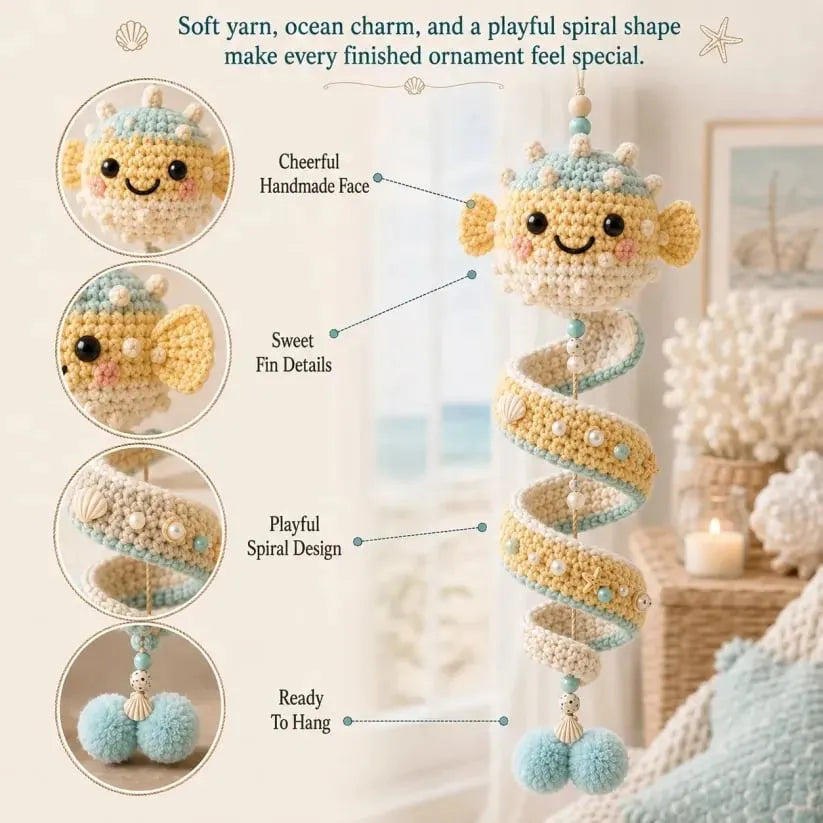 ⏳ Last Day 49% OFF – 🌊 Beginner-Friendly Ocean Animal Spiral Crochet Hanging Ornament Kit | Complete Kit with All Tools & Step-by-Step Guide Included 💕