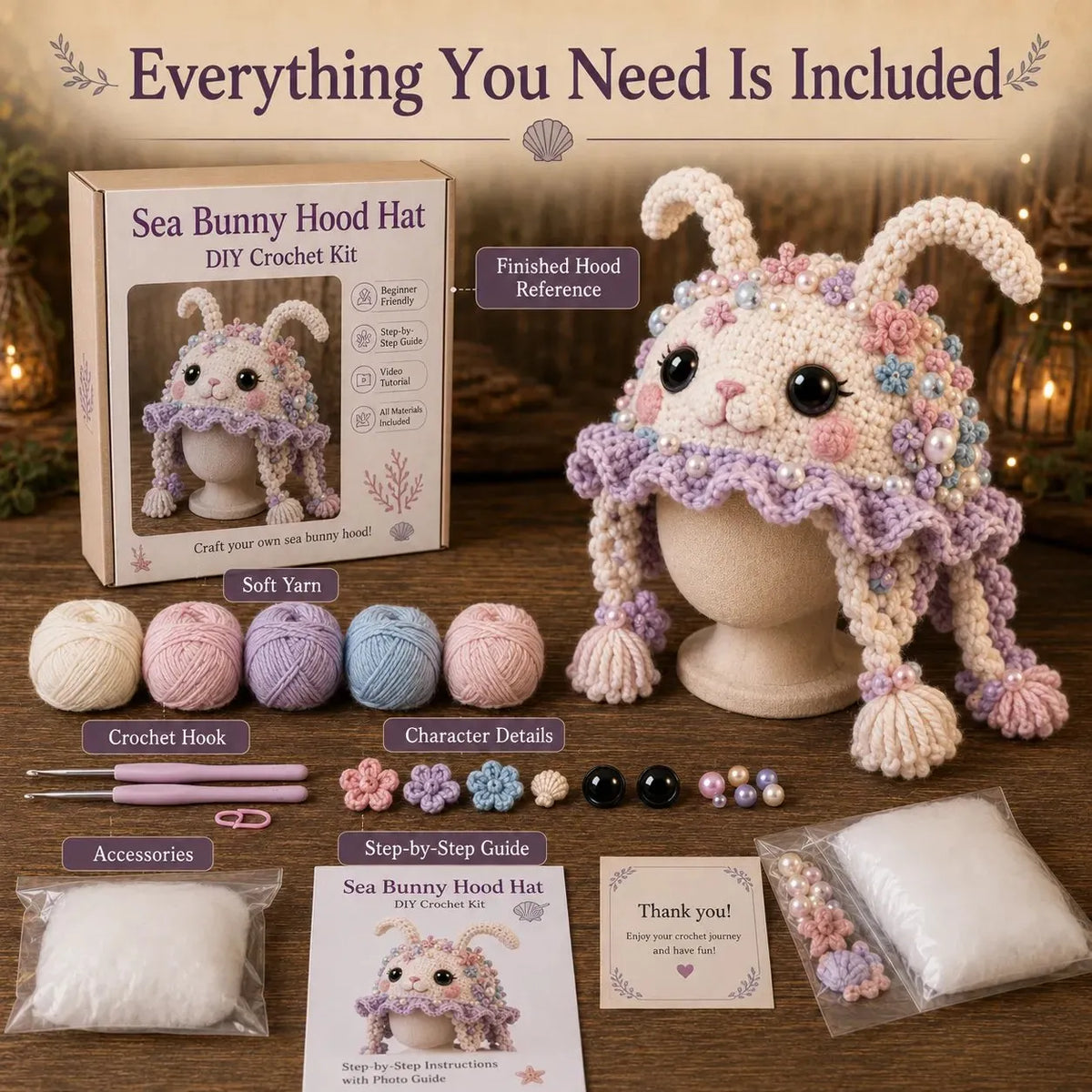 🔥 LAST DAY 49% OFF – 🌊✨ Ocean Series Hood Hat DIY Crochet Kit | Premium Soft Yarn Materials with Step-by-Step Guide DIY Handmade Wearable Ocean Character Hood 🧶🎭✨