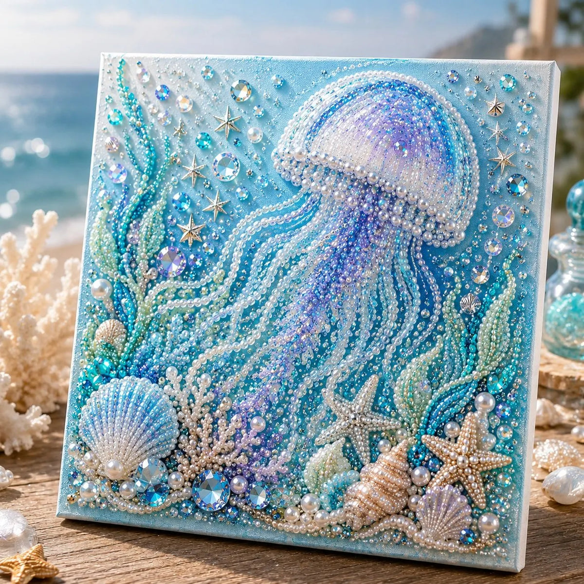 💥 Last Day 49% OFF - 🌊💙 Ocean Theme Pearl Art DIY Kit – Relaxing DIY Craft to Create Stunning Coastal Artwork