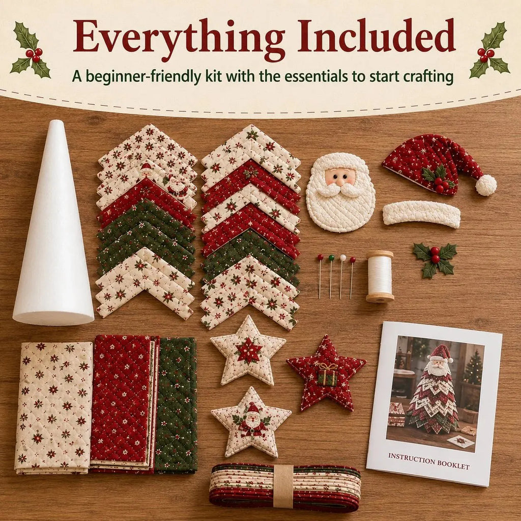 🎉🎄DIY Quilted Santa Christmas Tree Kit – Handmade Fabric Holiday Tabletop Tree Decor