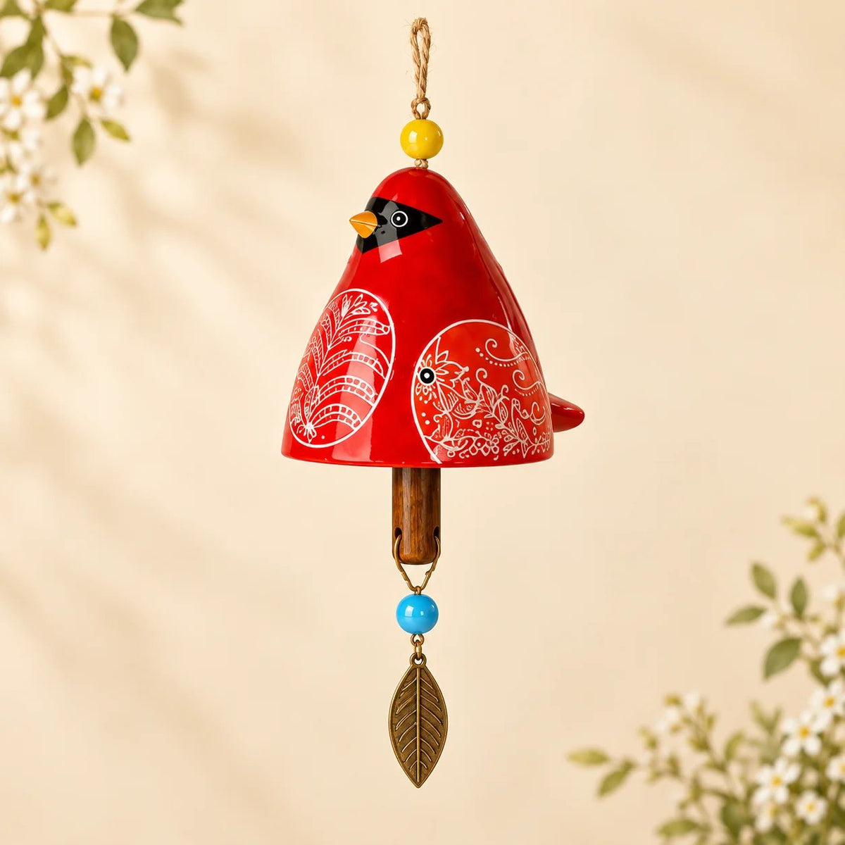 Hand-Painted Resin Bird Wind Chime, Colorful Folk Art Garden Hanging Decor