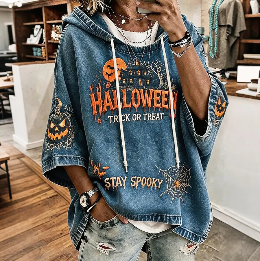 Women's Halloween Printed Art Print Hooded