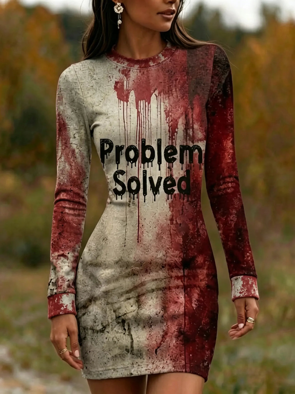 Women's Bloody Problem Solved Halloween Art Print Bodycon Mini Dress