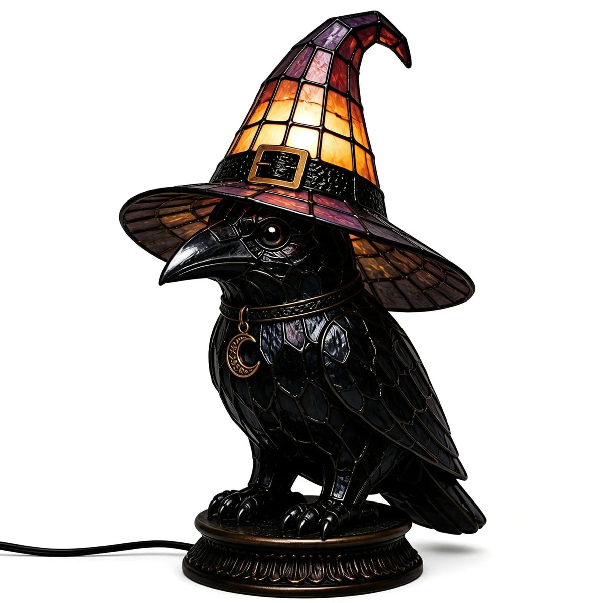 🐈 Gothic Stained Glass Witch Black Cat Table Lamp | Halloween Witch Hat Night Light Decor
