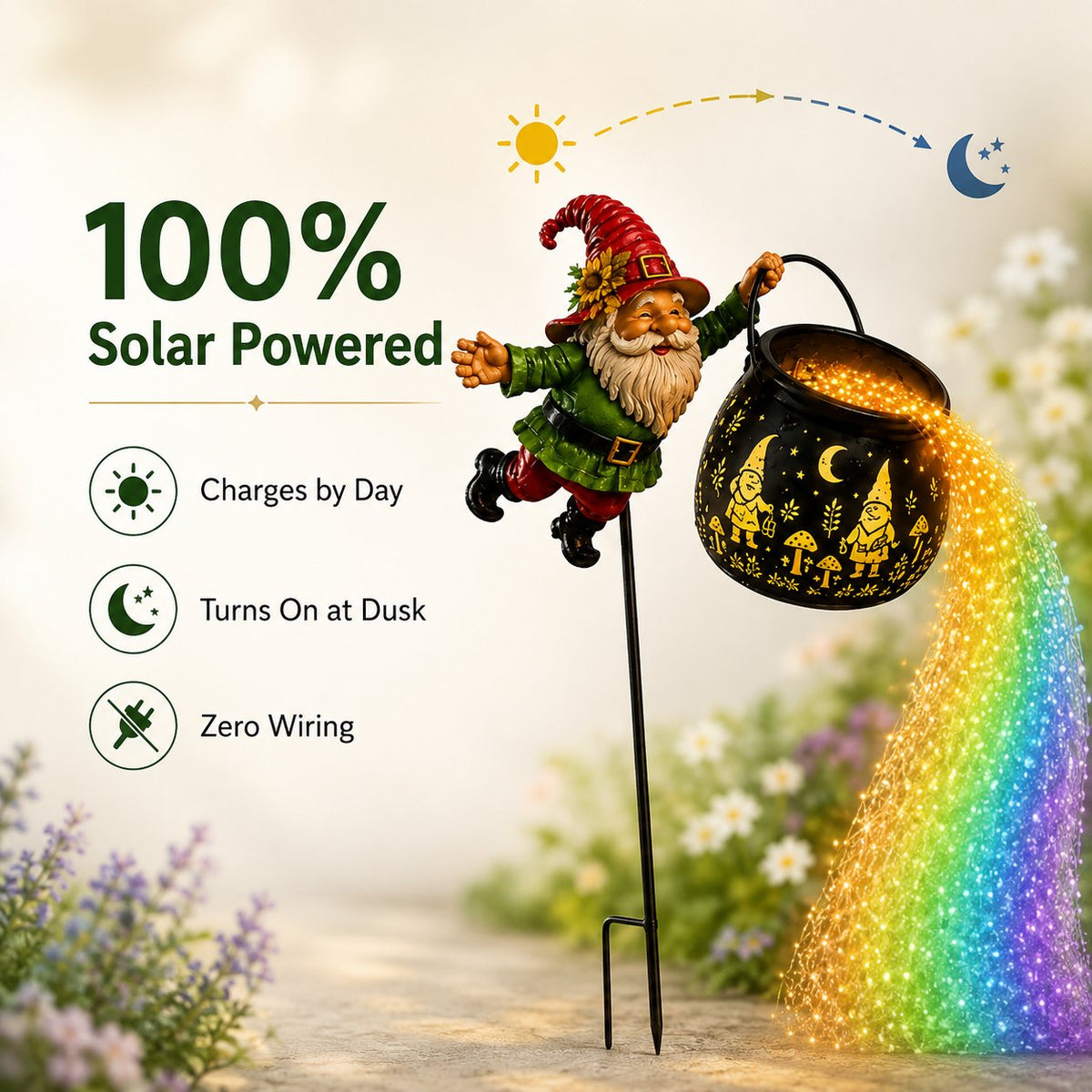 🎁 Today Only: 50% OFF 🌈  Gnome Cauldron Solar Garden Light – Spooky Neon Glow 🧙‍♂️