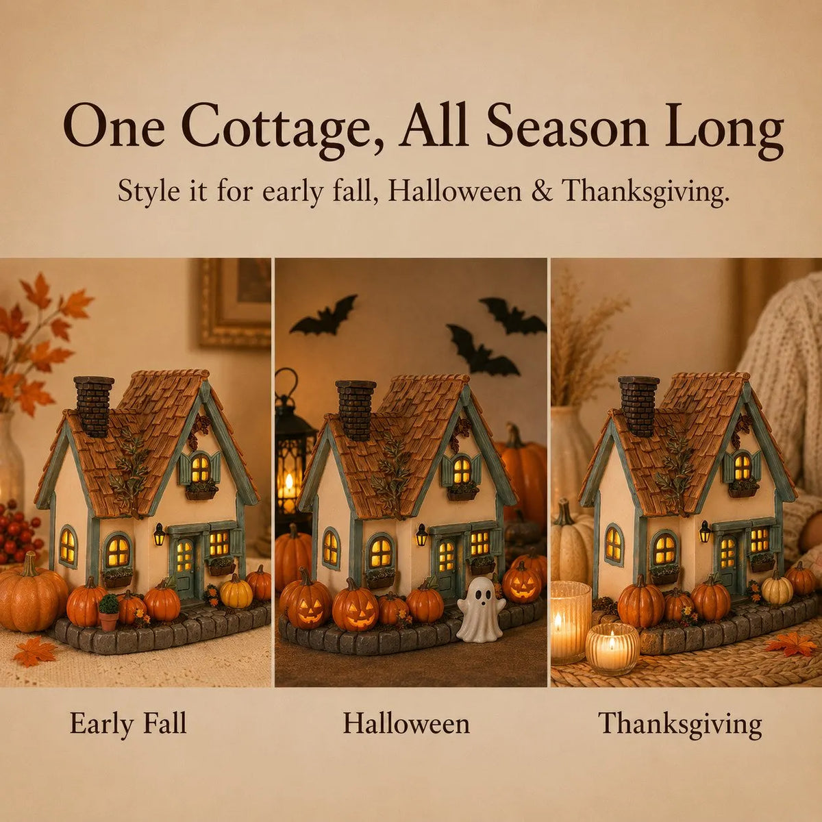 🎃🏡Vintage Light-Up Pumpkins Cottage