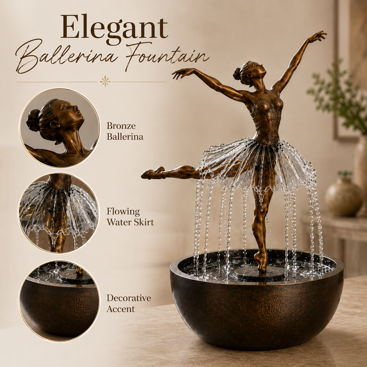 🎁💃Elegant Ballerina Tabletop Water Fountain for Home & Office Decor💧