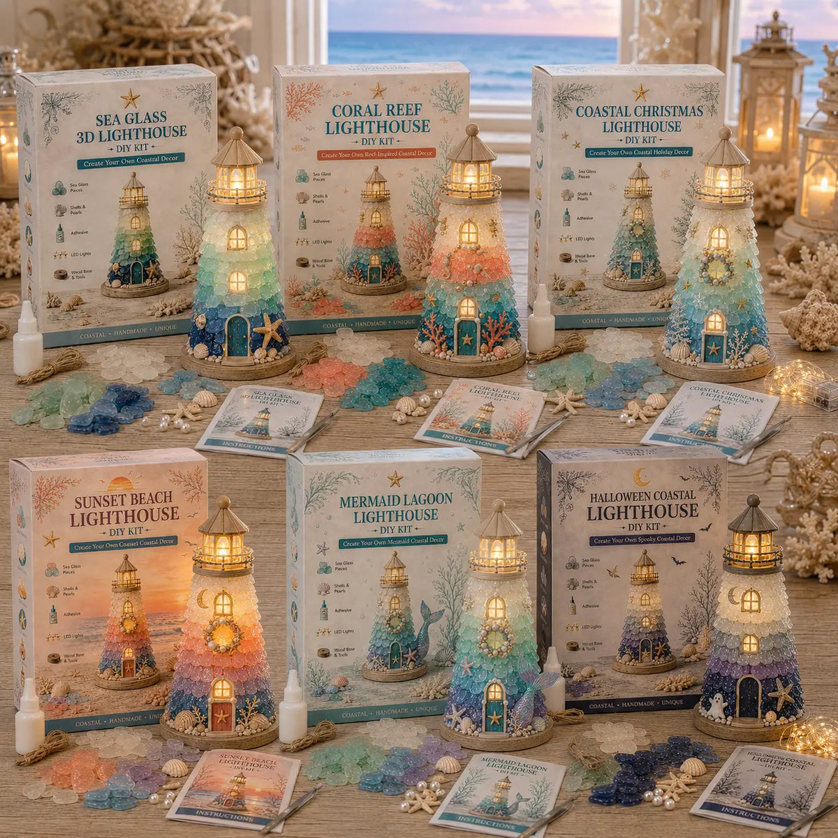 🌊 DIY 3D Sea Glass Lighthouse Kit | Light-Up Coastal Home Decor