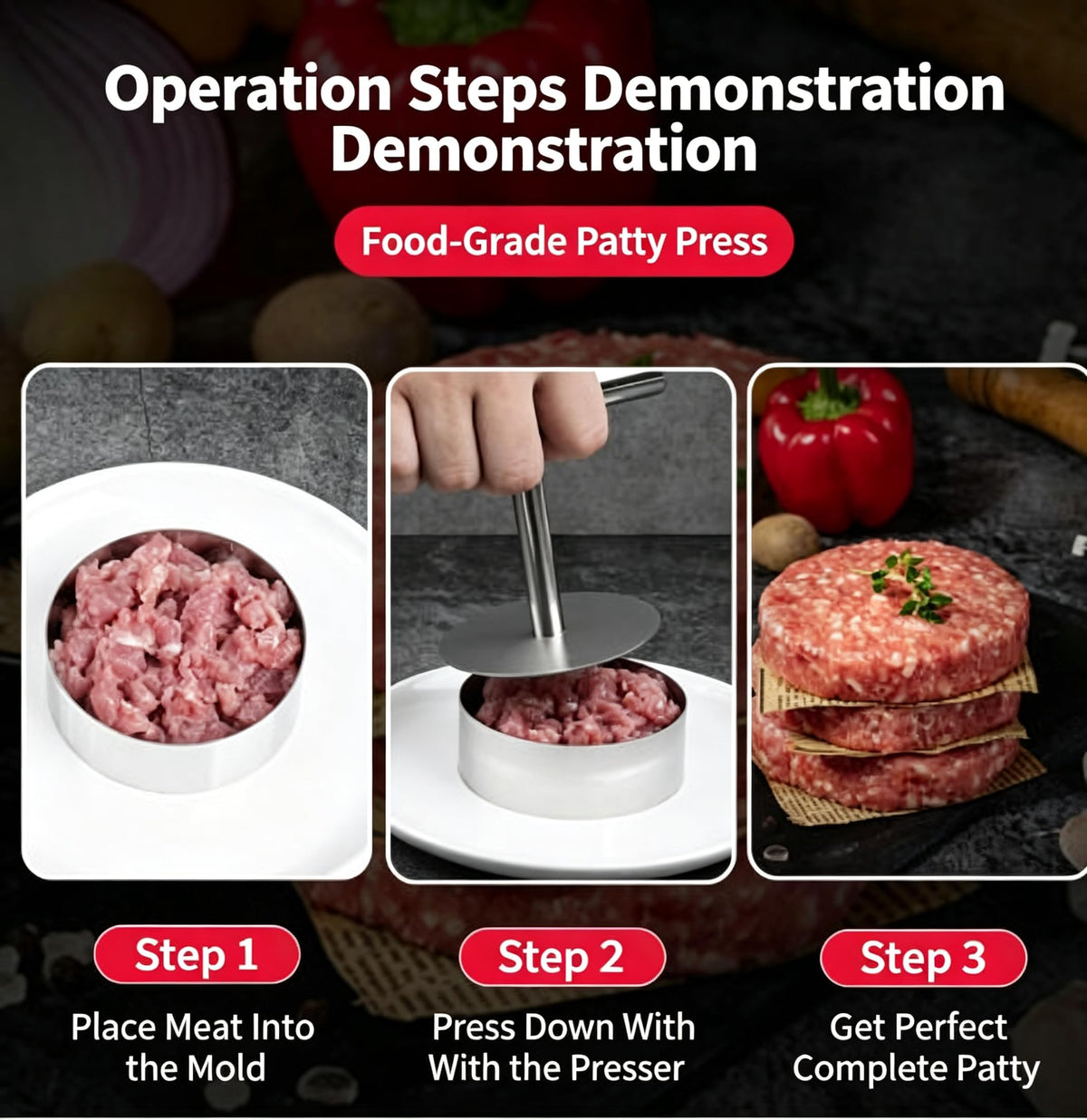 Manual Burger Patty Press,Stainless Steel Burger Press,Burger Patty Maker Round Patty Mold Non-Stick Patty Maker,Uniform Round Patties for Grilling, Meal Prep & Home Cooking