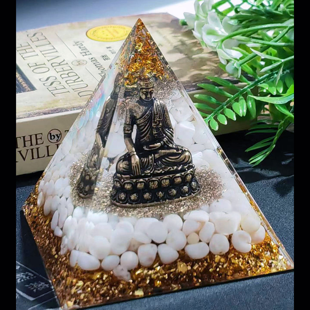 8 cm Orgonite Pyramid Crystal Pebble Gemstone Resin Pyramid Home Desktop Ornament for Meditation Spiritual Decor Gift
