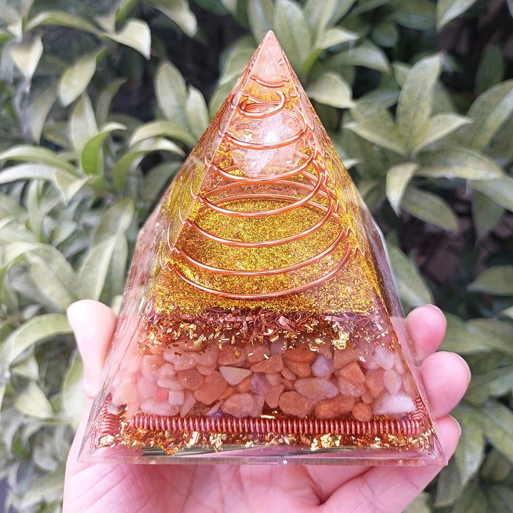 8 cm Orgonite Pyramid Crystal Pebble Gemstone Resin Pyramid Home Desktop Ornament for Meditation Spiritual Decor Gift