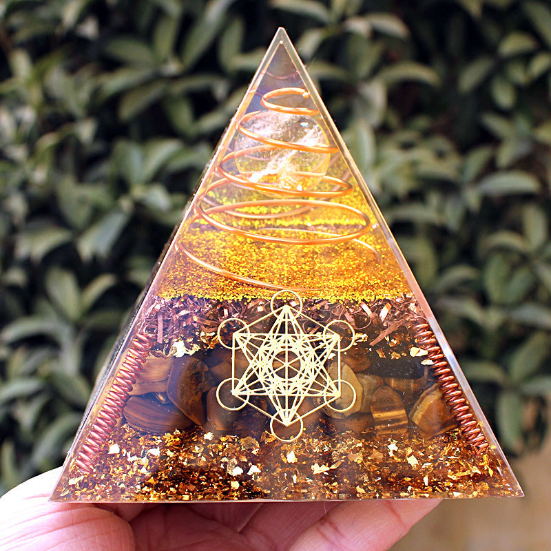 8 cm Orgonite Pyramid Crystal Pebble Gemstone Resin Pyramid Home Desktop Ornament for Meditation Spiritual Decor Gift