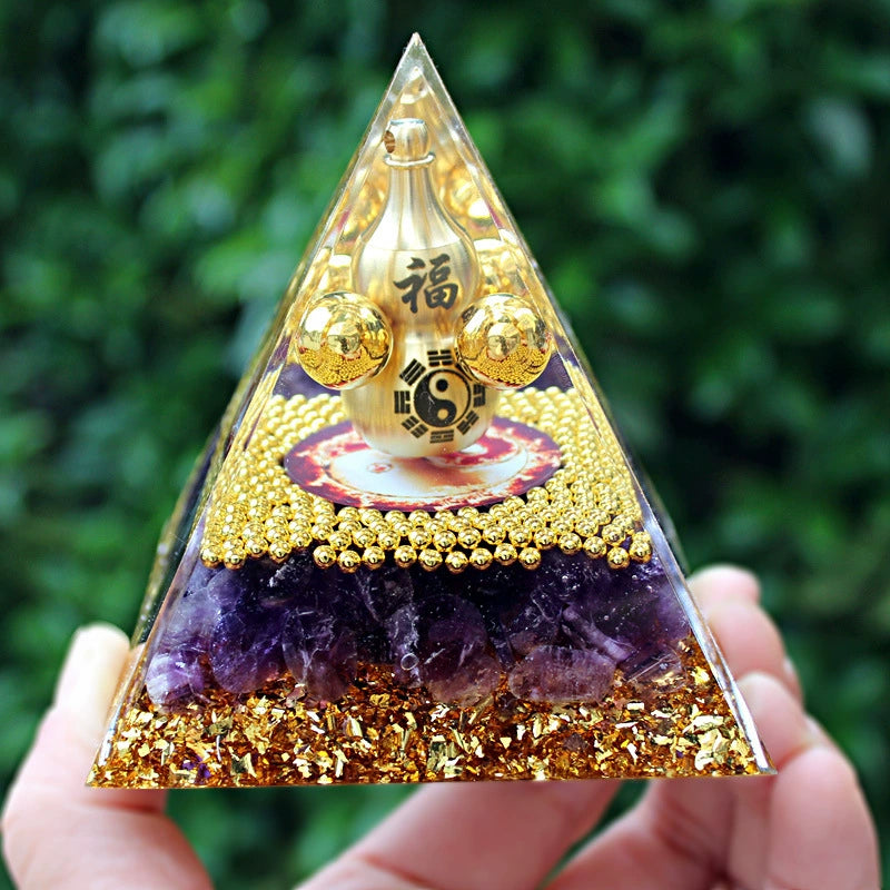 8 cm Orgonite Pyramid Crystal Pebble Gemstone Resin Pyramid Home Desktop Ornament for Meditation Spiritual Decor Gift