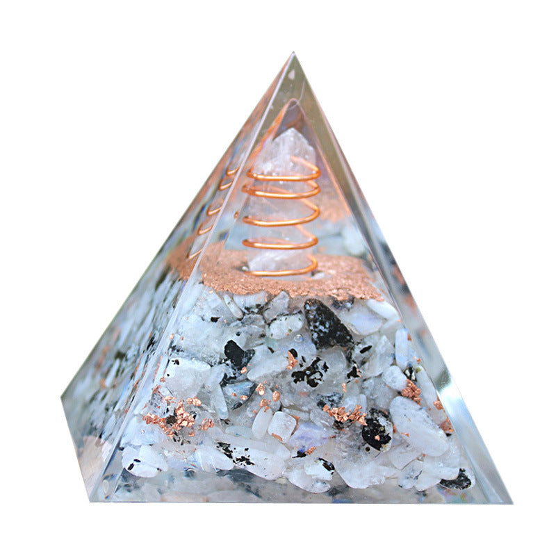 8 cm Orgonite Pyramid Crystal Pebble Gemstone Resin Pyramid Home Desktop Ornament for Meditation Spiritual Decor Gift