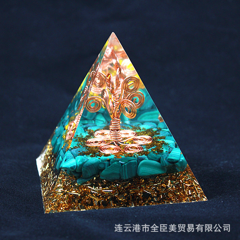 8 cm Orgonite Pyramid Crystal Pebble Gemstone Resin Pyramid Home Desktop Ornament for Meditation Spiritual Decor Gift