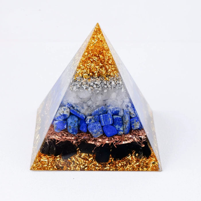 8 cm Orgonite Pyramid Crystal Pebble Gemstone Resin Pyramid Home Desktop Ornament for Meditation Spiritual Decor Gift