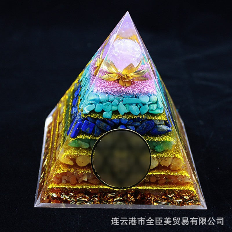 8 cm Orgonite Pyramid Crystal Pebble Gemstone Resin Pyramid Home Desktop Ornament for Meditation Spiritual Decor Gift