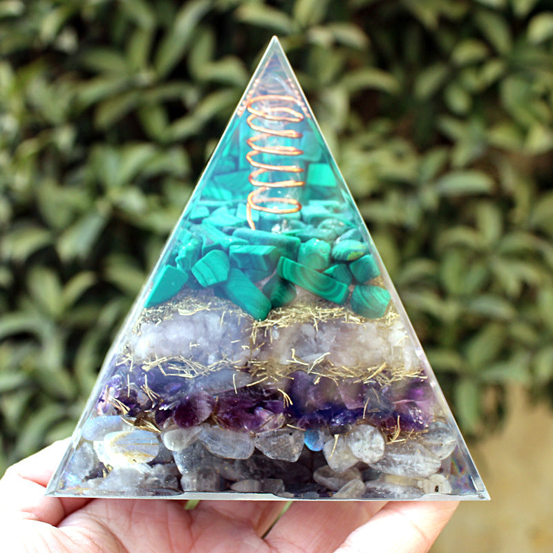 8 cm Orgonite Pyramid Crystal Pebble Gemstone Resin Pyramid Home Desktop Ornament for Meditation Spiritual Decor Gift