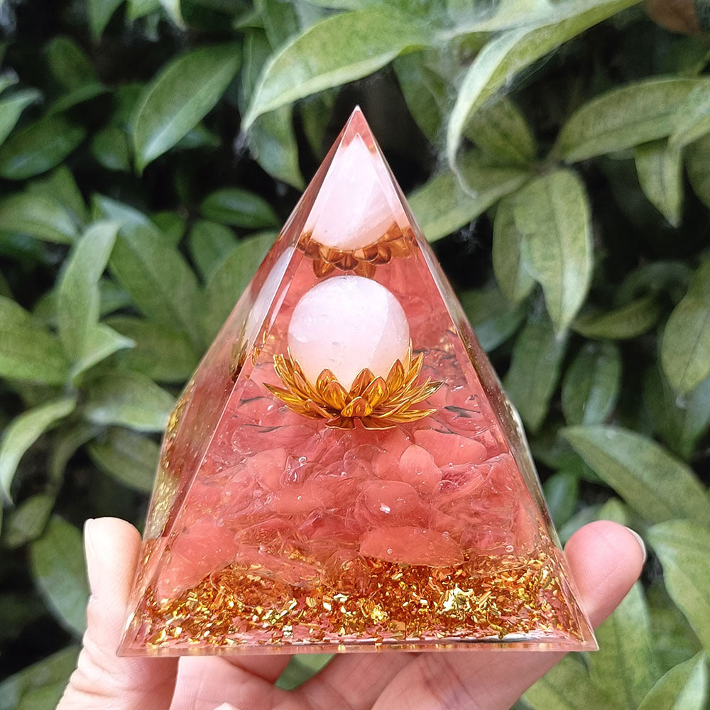 8 cm Orgonite Pyramid Crystal Pebble Gemstone Resin Pyramid Home Desktop Ornament for Meditation Spiritual Decor Gift