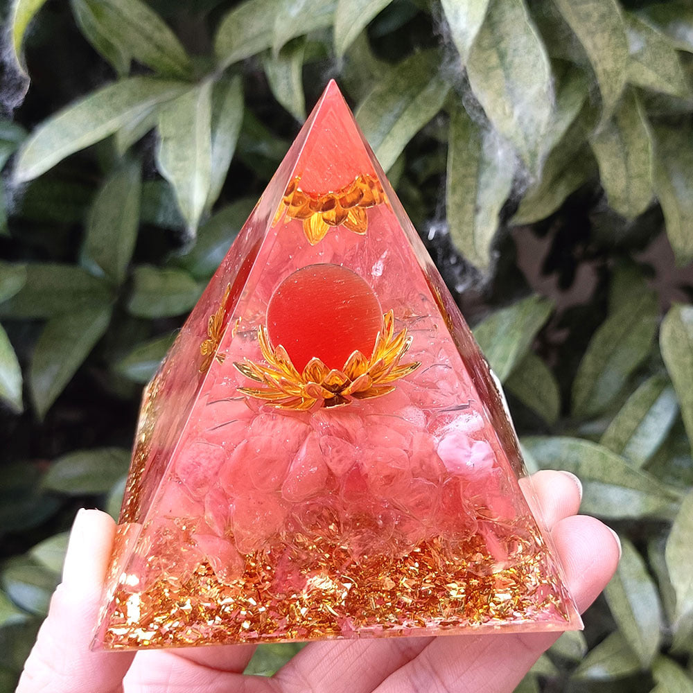 8 cm Orgonite Pyramid Crystal Pebble Gemstone Resin Pyramid Home Desktop Ornament for Meditation Spiritual Decor Gift