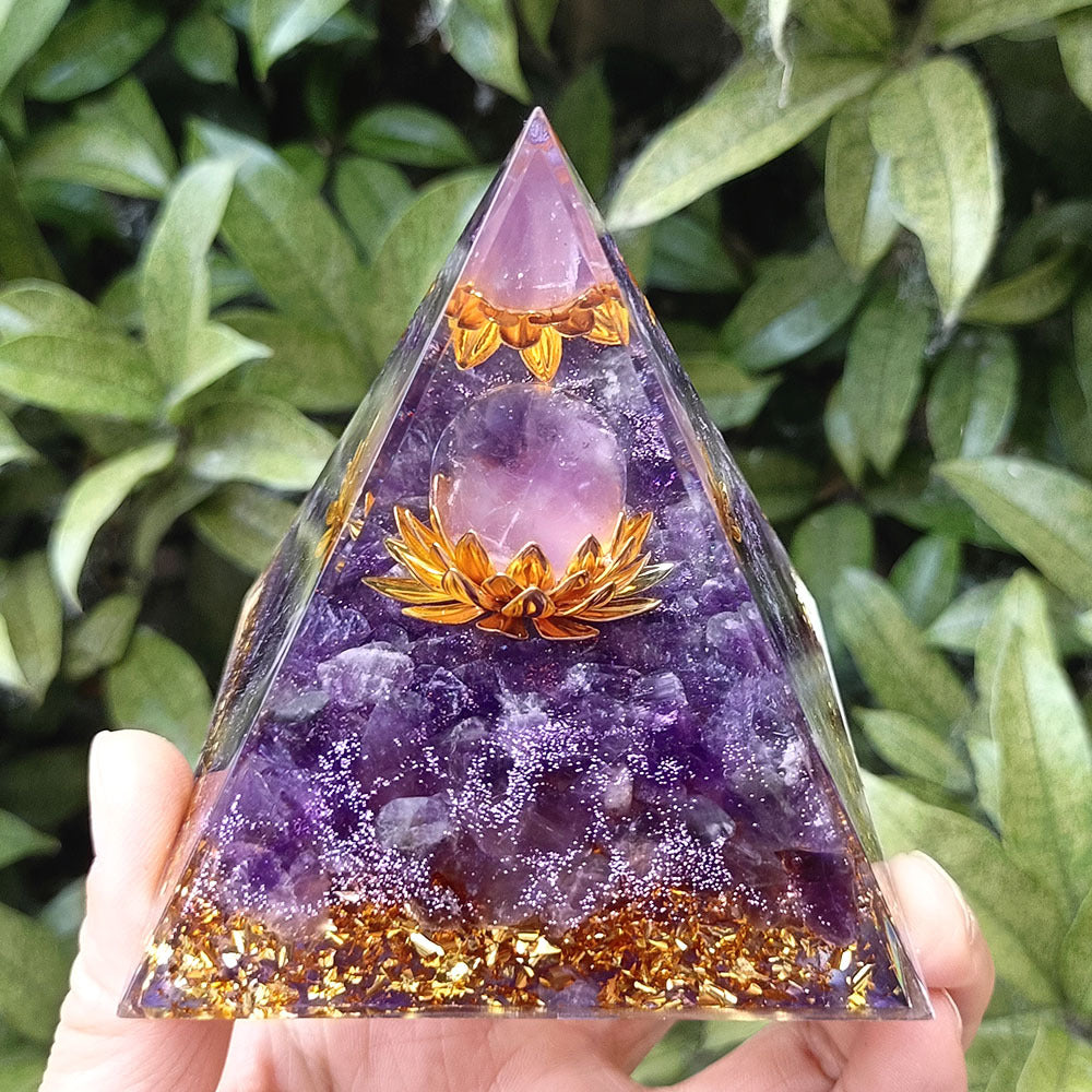 8 cm Orgonite Pyramid Crystal Pebble Gemstone Resin Pyramid Home Desktop Ornament for Meditation Spiritual Decor Gift
