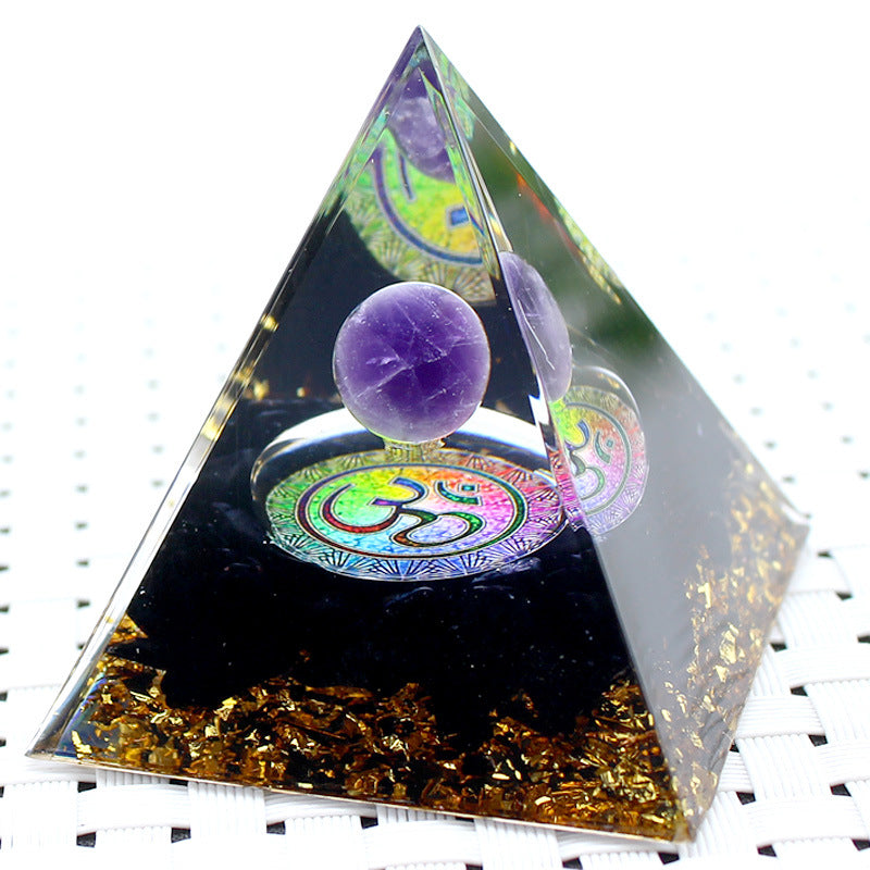 8 cm Orgonite Pyramid Crystal Pebble Gemstone Resin Pyramid Home Desktop Ornament for Meditation Spiritual Decor Gift