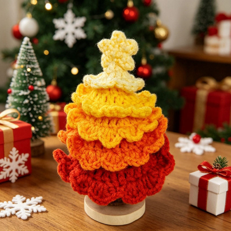 Crochet Christmas Flower Pot Decor - Festive Desktop Ornament Gift for Office, Home & Holiday Parties