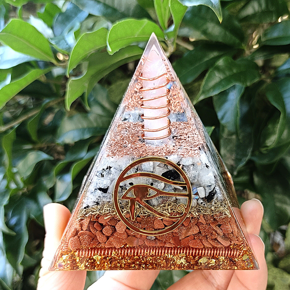 8 cm Orgonite Pyramid Crystal Pebble Gemstone Resin Pyramid Home Desktop Ornament for Meditation Spiritual Decor Gift