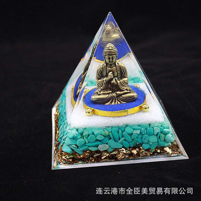8 cm Orgonite Pyramid Crystal Pebble Gemstone Resin Pyramid Home Desktop Ornament for Meditation Spiritual Decor Gift