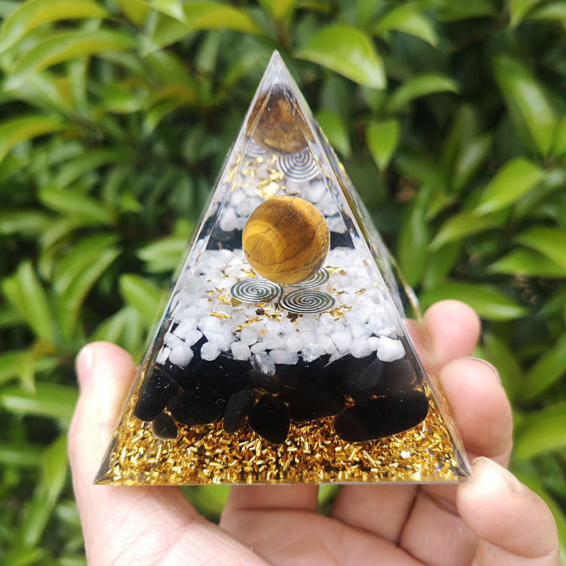 8 cm Orgonite Pyramid Crystal Pebble Gemstone Resin Pyramid Home Desktop Ornament for Meditation Spiritual Decor Gift