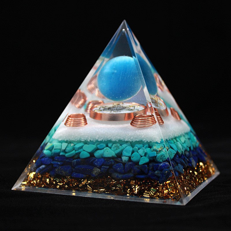 8 cm Orgonite Pyramid Crystal Pebble Gemstone Resin Pyramid Home Desktop Ornament for Meditation Spiritual Decor Gift