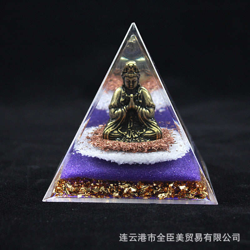 8 cm Orgonite Pyramid Crystal Pebble Gemstone Resin Pyramid Home Desktop Ornament for Meditation Spiritual Decor Gift