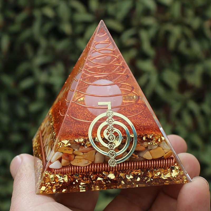 8 cm Orgonite Pyramid Crystal Pebble Gemstone Resin Pyramid Home Desktop Ornament for Meditation Spiritual Decor Gift