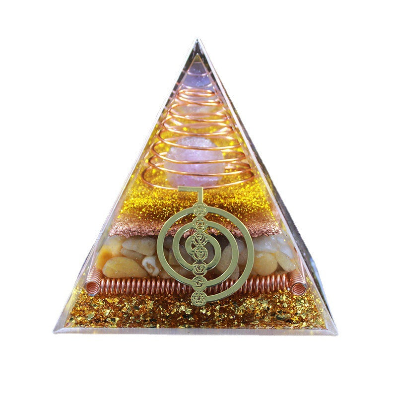8 cm Orgonite Pyramid Crystal Pebble Gemstone Resin Pyramid Home Desktop Ornament for Meditation Spiritual Decor Gift