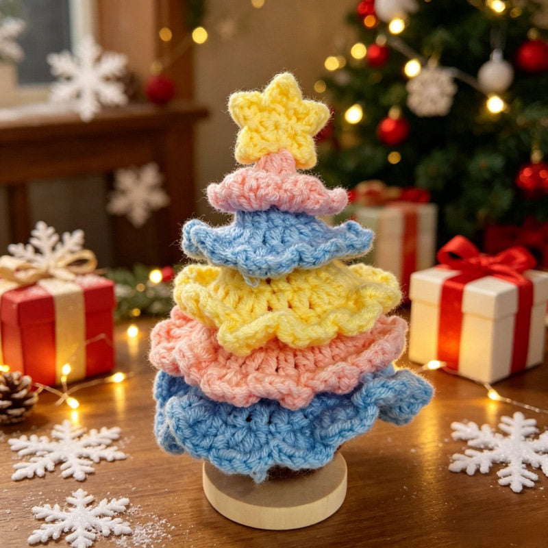 Crochet Christmas Flower Pot Decor - Festive Desktop Ornament Gift for Office, Home & Holiday Parties