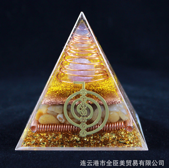 8 cm Orgonite Pyramid Crystal Pebble Gemstone Resin Pyramid Home Desktop Ornament for Meditation Spiritual Decor Gift