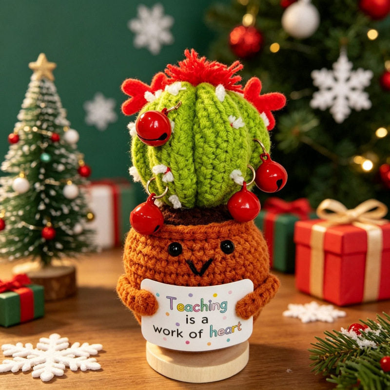 Crochet Christmas Flower Pot Decor - Festive Desktop Ornament Gift for Office, Home & Holiday Parties