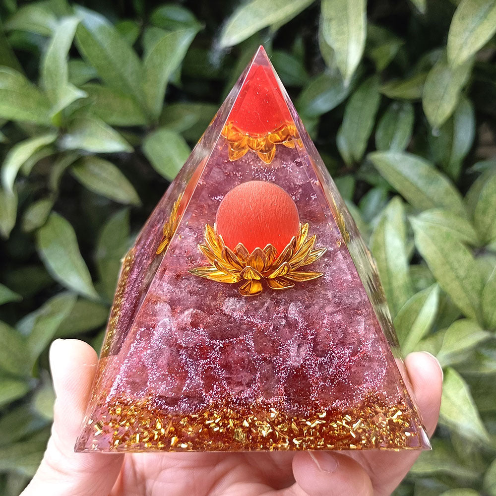 8 cm Orgonite Pyramid Crystal Pebble Gemstone Resin Pyramid Home Desktop Ornament for Meditation Spiritual Decor Gift
