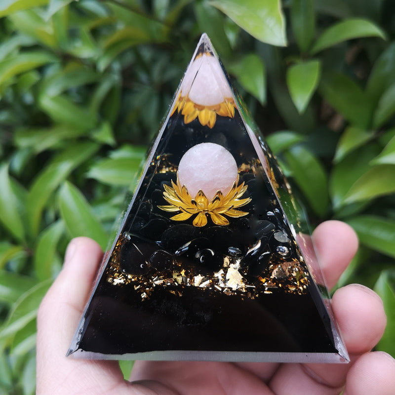8 cm Orgonite Pyramid Crystal Pebble Gemstone Resin Pyramid Home Desktop Ornament for Meditation Spiritual Decor Gift