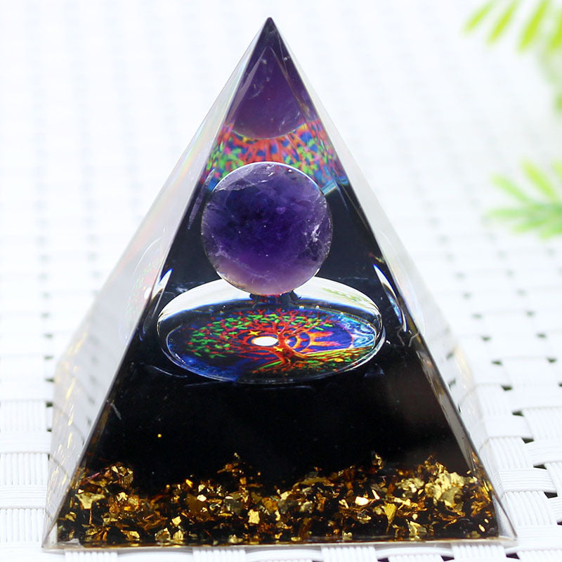 8 cm Orgonite Pyramid Crystal Pebble Gemstone Resin Pyramid Home Desktop Ornament for Meditation Spiritual Decor Gift