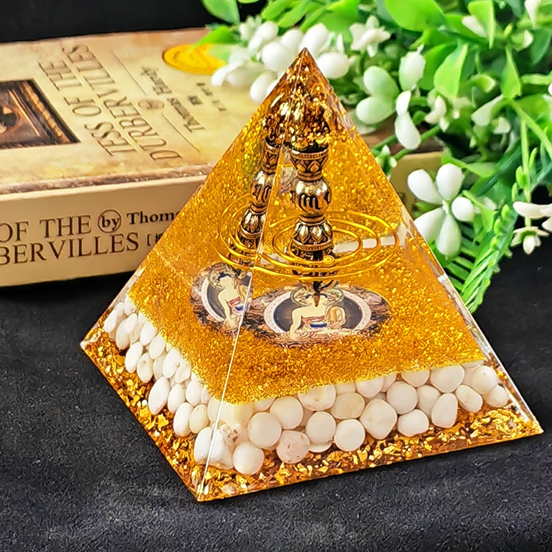 8 cm Orgonite Pyramid Crystal Pebble Gemstone Resin Pyramid Home Desktop Ornament for Meditation Spiritual Decor Gift