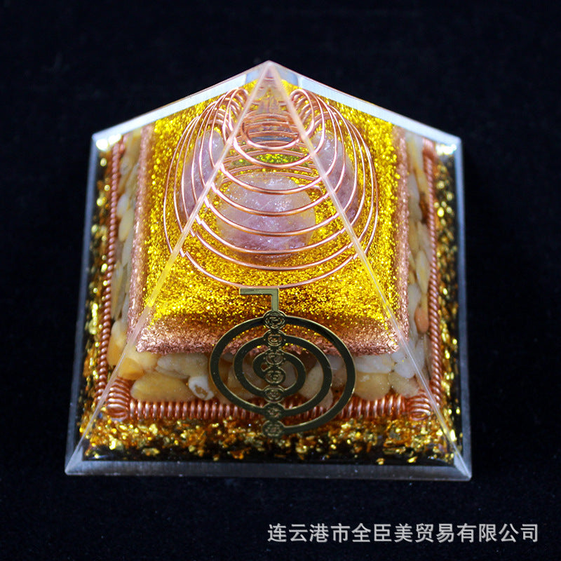 8 cm Orgonite Pyramid Crystal Pebble Gemstone Resin Pyramid Home Desktop Ornament for Meditation Spiritual Decor Gift