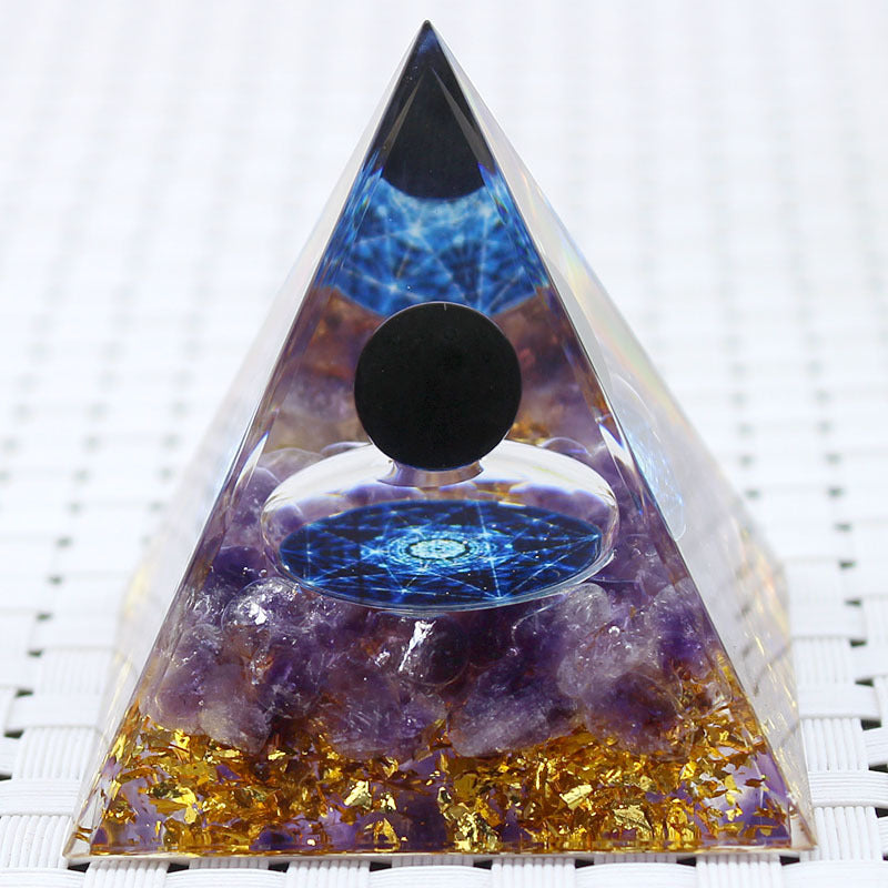 8 cm Orgonite Pyramid Crystal Pebble Gemstone Resin Pyramid Home Desktop Ornament for Meditation Spiritual Decor Gift